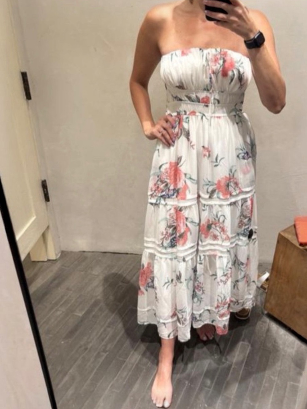 Anthropologie Somerset Ivory Floral Strapless Midi Dress Size Large NWT - Picture 4 of 7